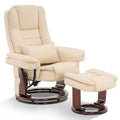 Cream White Faux Leather Recliner Chair with Ottoman W816036
