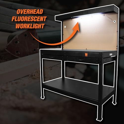 48-Inch Black Workbench with Power Outlets and Light P3498