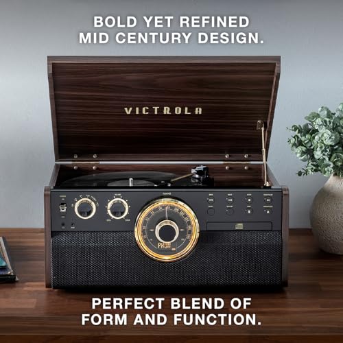 Mid-Century 6-in-1 Turntable with Built-in Speakers O352541
