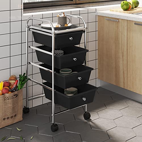 Black 4 Drawer Rolling Plastic Storage Cart M7215