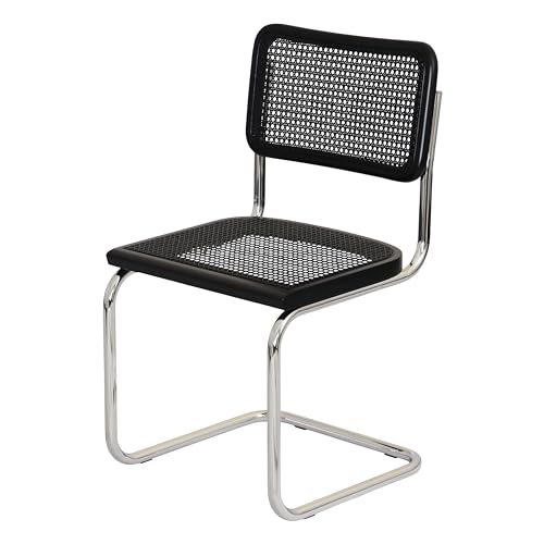 Walnut Wood & Natural Cane Cantilever Side Chair with Chrome Steel Frame J2082