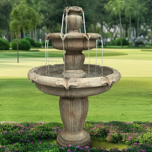 3-Tiers Concrete Water Fountain with Submersible Electric Pump N8129