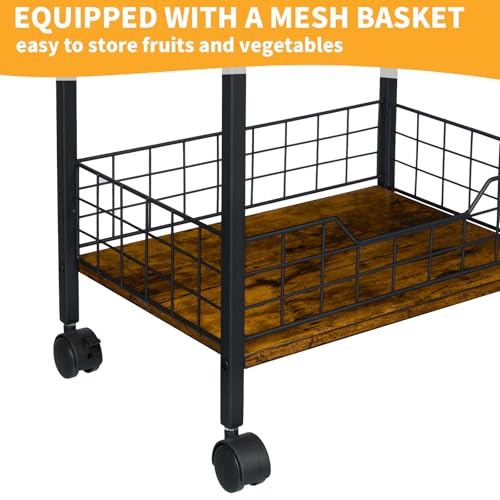 3-Tier Rolling Kitchen Stand with Wire Basket Q9574