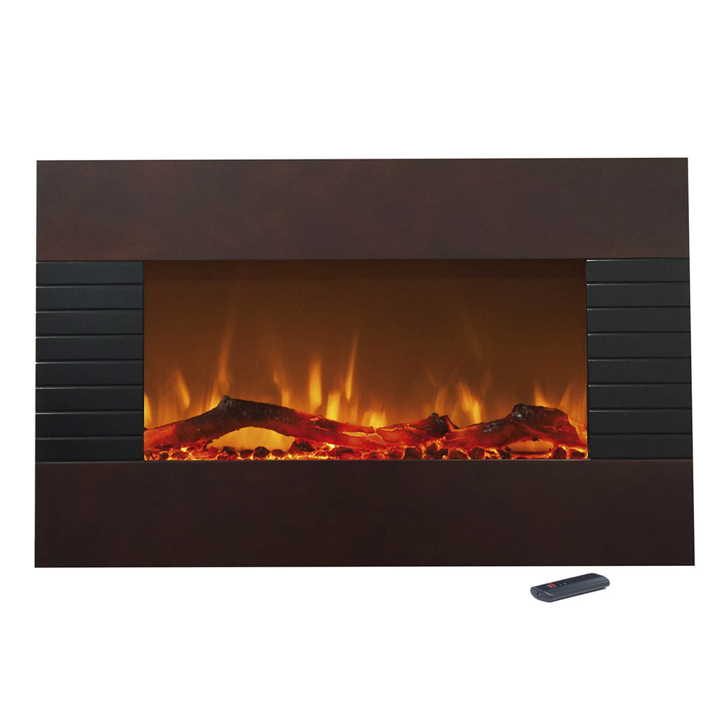36" Mahogany Electric Fireplace with Wall Mount & Floor Stand B9839