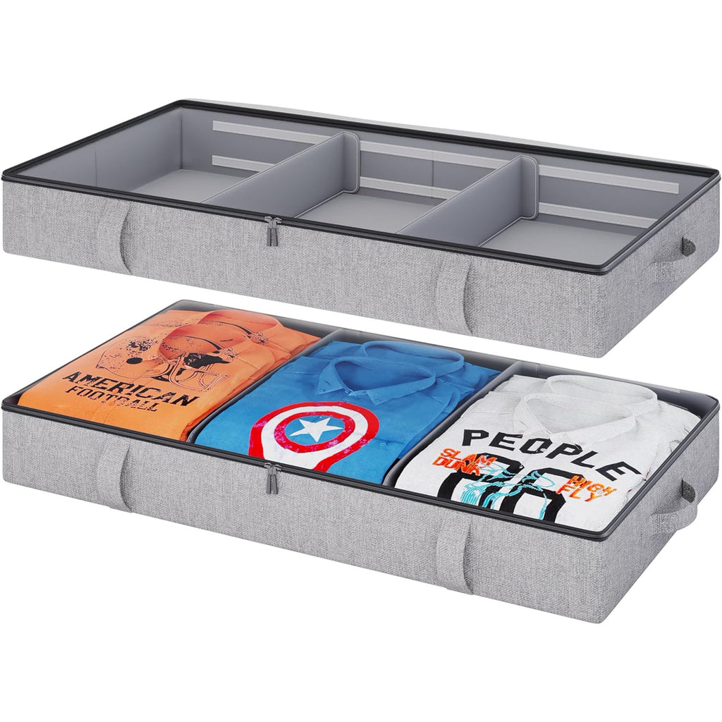 Grey 2 Pack Under Bed Storage Containers with Dividers M7316