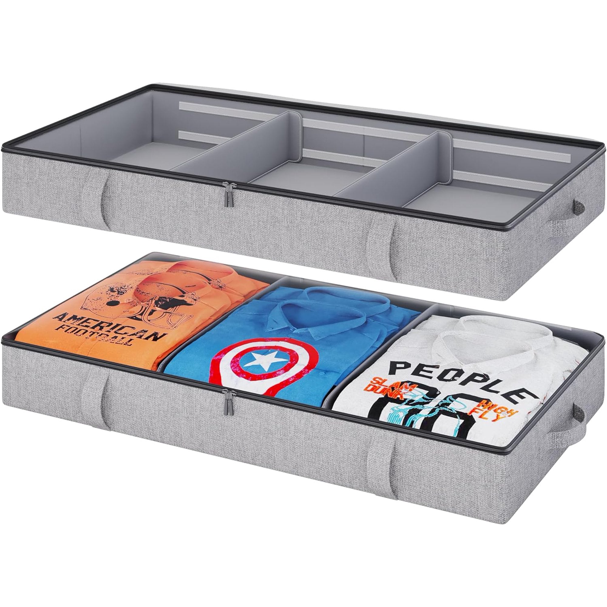 Grey 2 Pack Under Bed Storage Containers with Dividers M7316