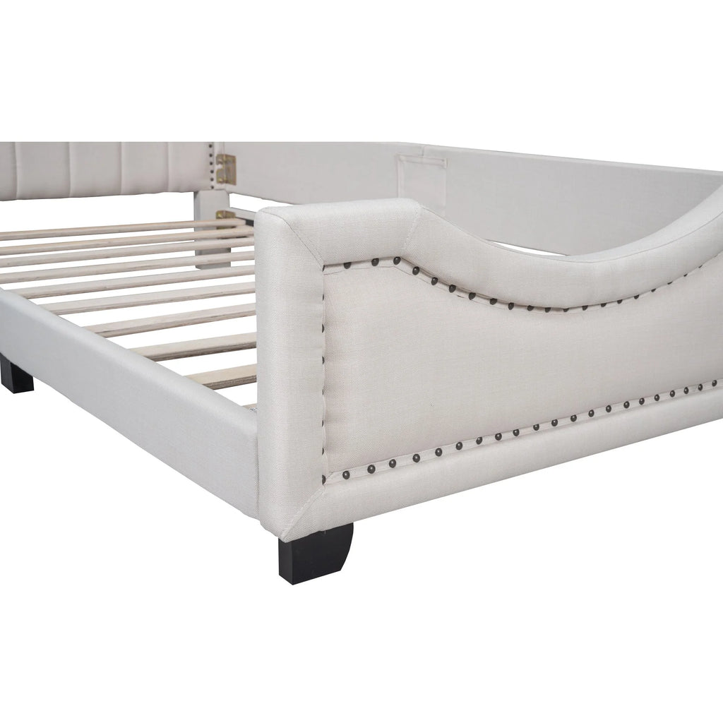 Twin Upholstered Platform Bed with Nailhead Trim and Guardrail D752