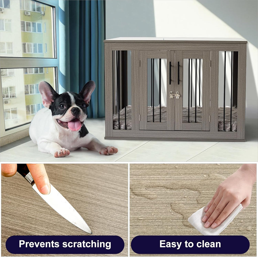 Medium Wooden Dog Crate with Waterproof Machine Washable Dog Bed H944427