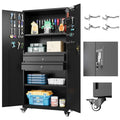 Metal Garage Storage Cabinet with Drawers and Wheels Rolling Tool Chest Cabinet with Pegboards Lockable Storage Cabinets with Adjustable Shelves E751