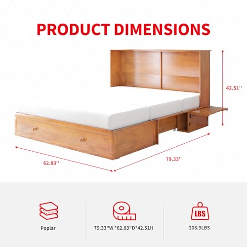 Queen Size Murphy Bed with Charging Station, Folding Foam Mattress (Cherry) K268099