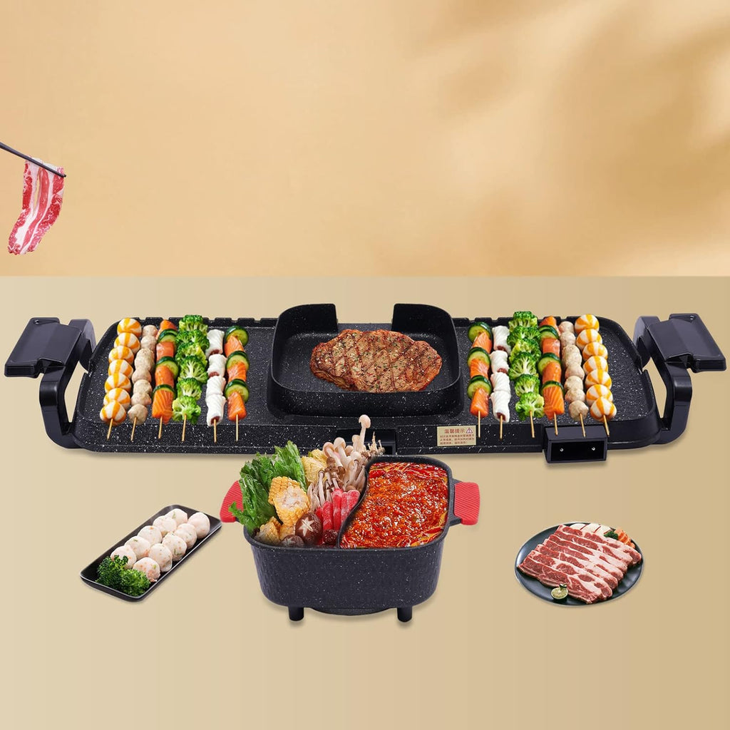 2 in 1 Smokeless Indoor Non-Stick Electric Grill Hot Pot Y945
