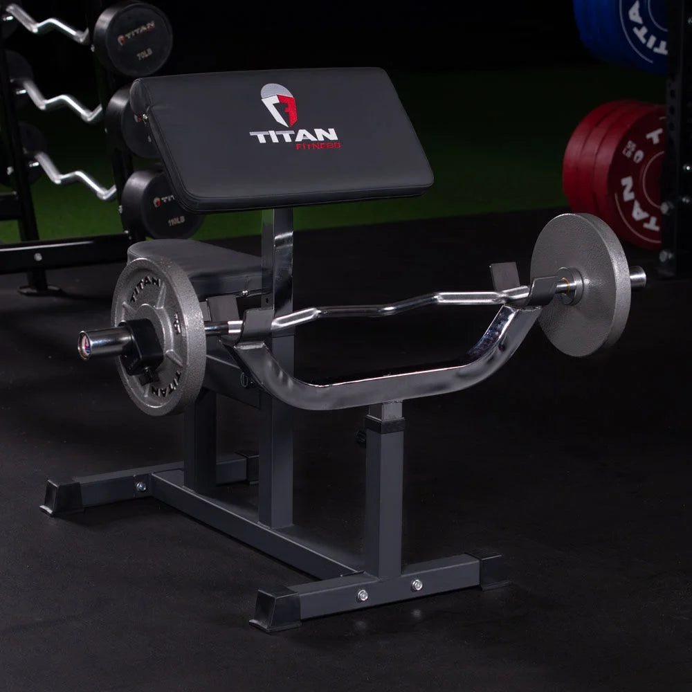 Adjustable Arm Preacher Curl Weight Station, Seated Strength Training Fitness Bench, Rated 250 LB F106