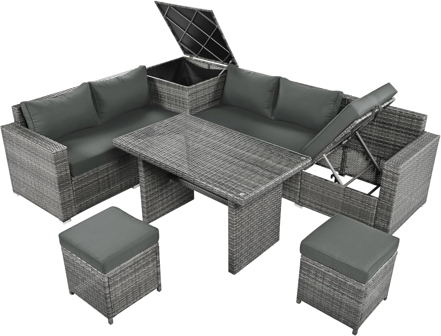 Grey 6-Piece PE Rattan Sofa Set with Tempered Glass Top Table S942