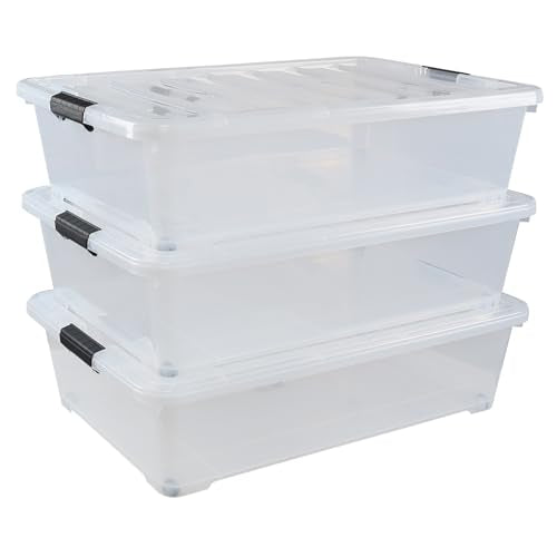 3-Pack 50 Quart Clear Plastic Storage Bins with Wheels A30172
