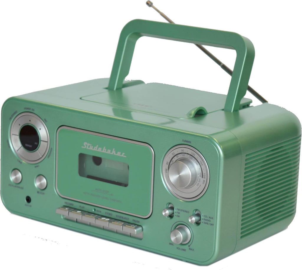 Portable Stereo CD Player with AM/FM Radio and Cassette Player in Red and Silver J32923