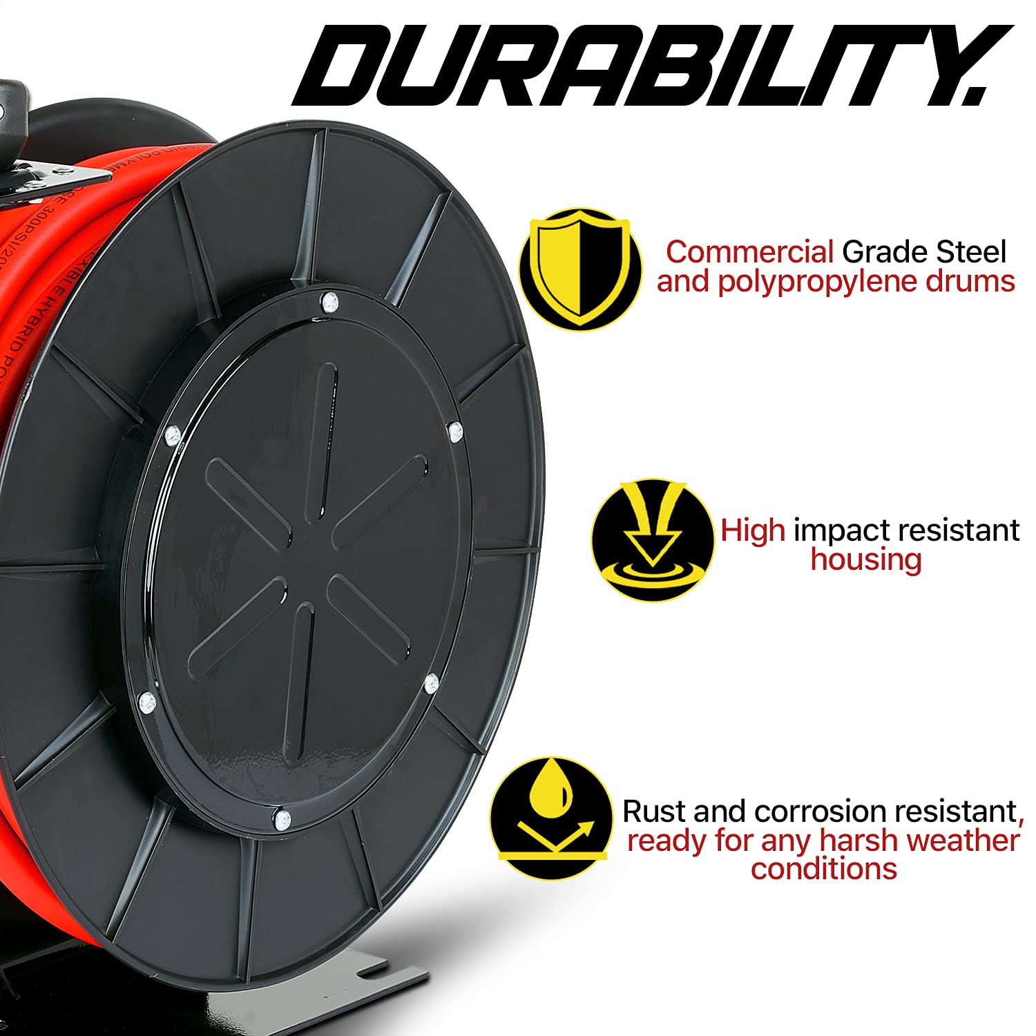 3/8" x 50' Retractable Hybrid Polymer Air Hose Reel D8425