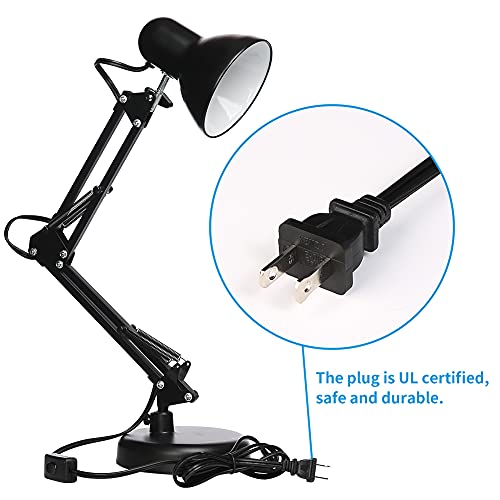 Led Desk Lamp with Clamp, Swing Arm, Folding Table Lamp, Black J325183