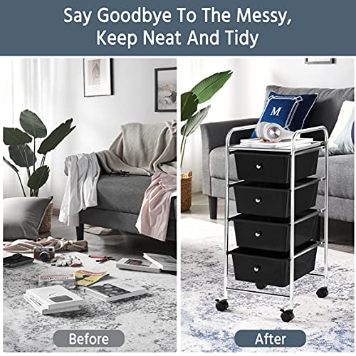 Black 4 Drawer Rolling Plastic Storage Cart M7215