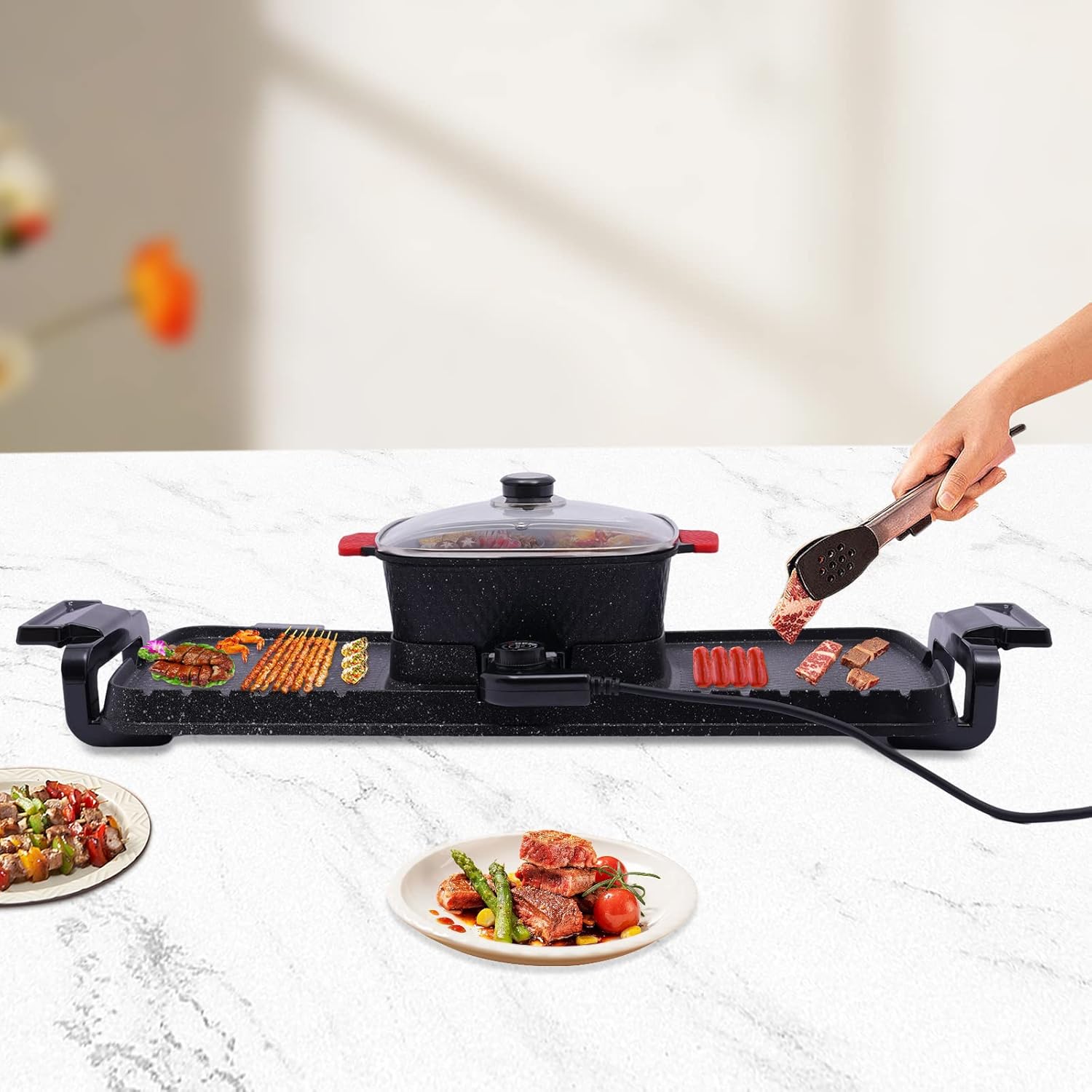 2 in 1 Smokeless Indoor Non-Stick Electric Grill Hot Pot Y945