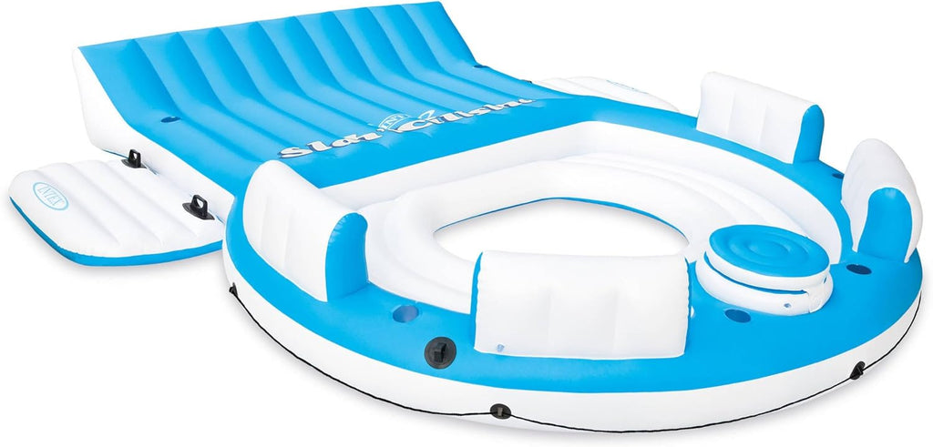 Blue 4 Person Vinyl Pool Raft Lounger with Cup Holders R338