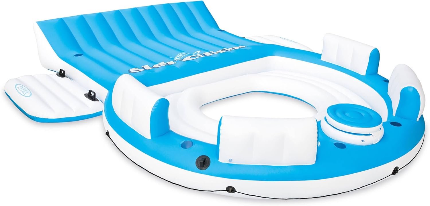 Blue 4 Person Vinyl Pool Raft Lounger with Cup Holders R338