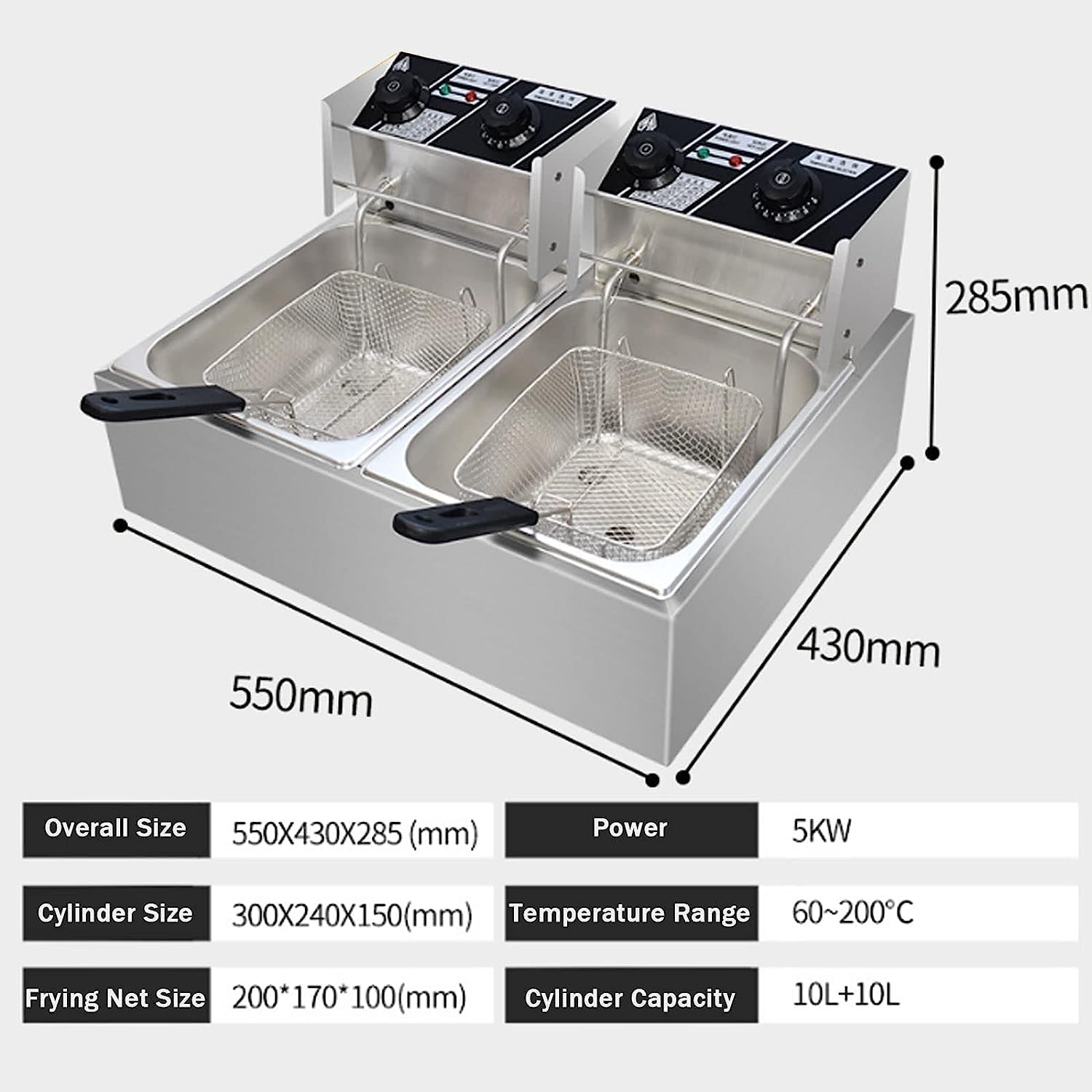 5000W Stainless Steel Electric Countertop Deep Fryer C2424