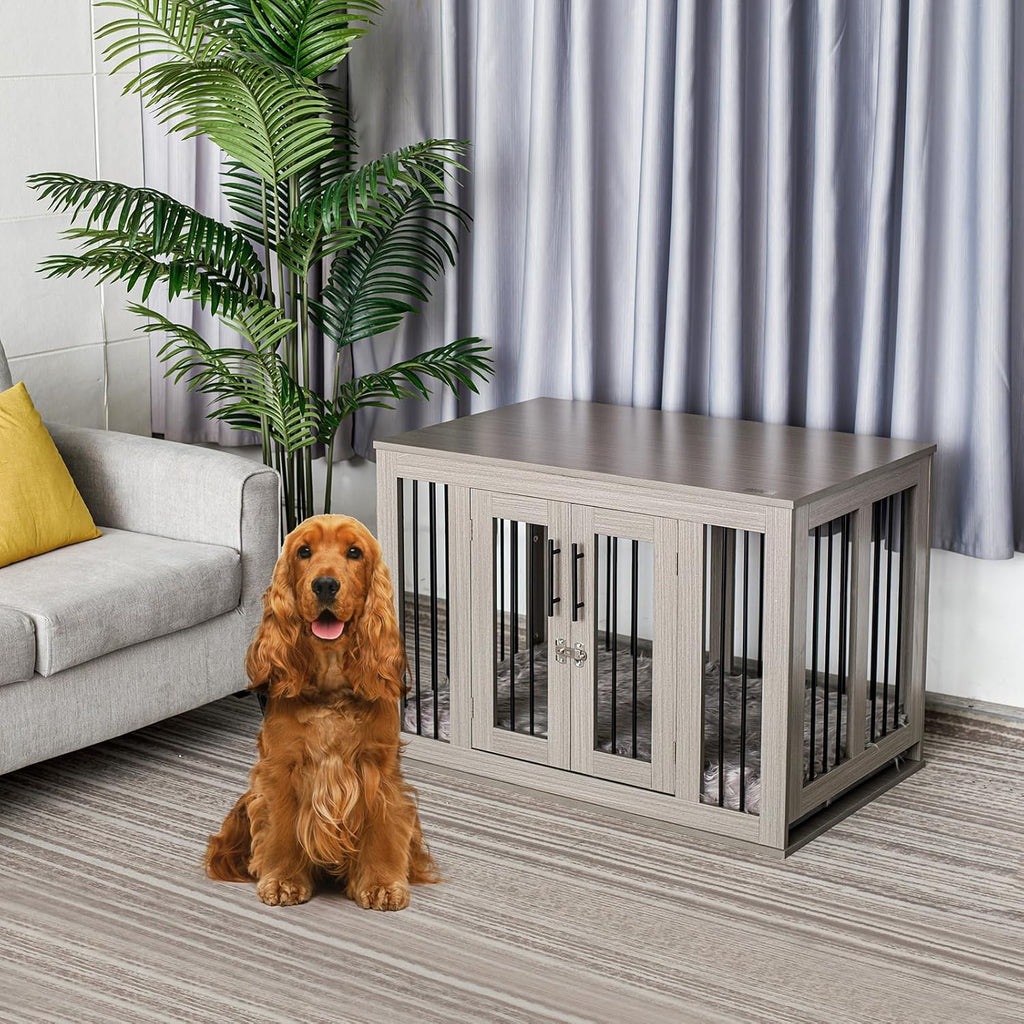 Medium Wooden Dog Crate with Waterproof Machine Washable Dog Bed H944427