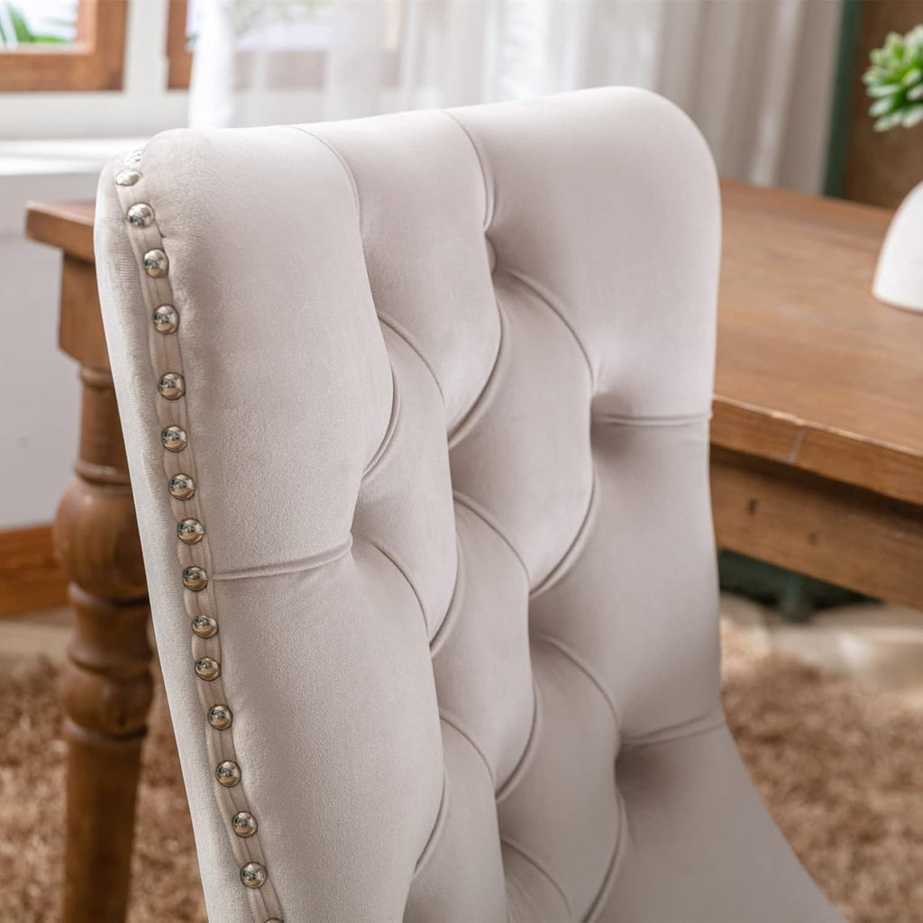 Beige Velvet Upholstered Dining Chair 2-Pcs Set D8271
