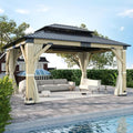 12'x12' Hardtop Double Roof Galvanized Steel Gazebo with Curtains & Netting R810800
