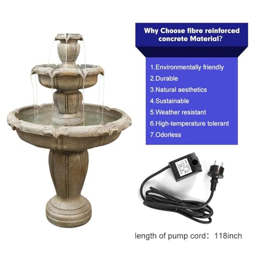 3-Tiers Concrete Water Fountain with Submersible Electric Pump N8129