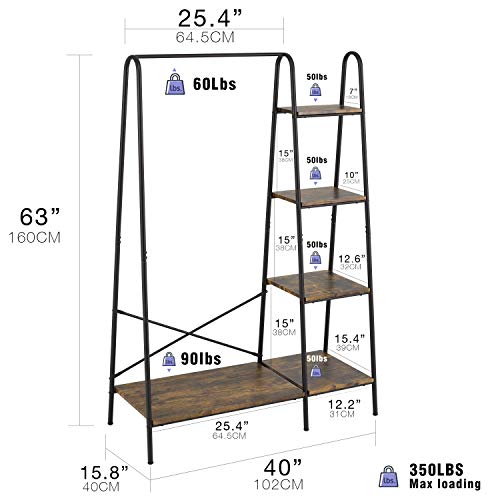 Matte Black Heavy Duty Garment Rack with 5 Wood Shelves E596555