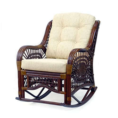 Natural Wicker Rattan Rocking Lounge Chair with Cream Cushion Z37468