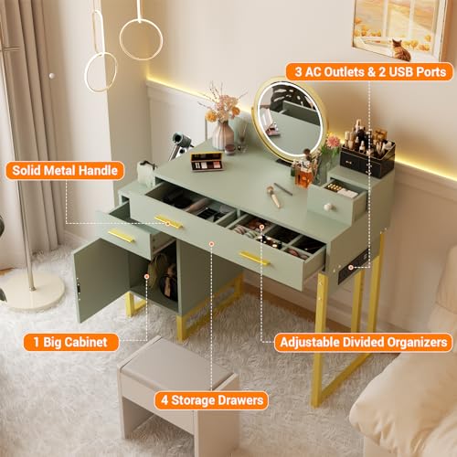 Black Vanity Desk with 4 Storage Drawers and Charging Station H59812