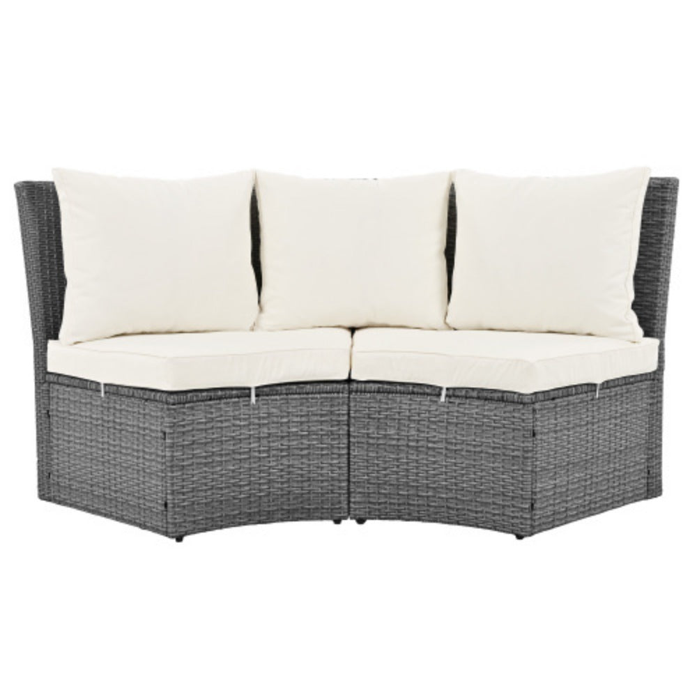 5-Piece Round Rattan Sectional Sofa Set with Liftable Table and Washable Cushions V159079