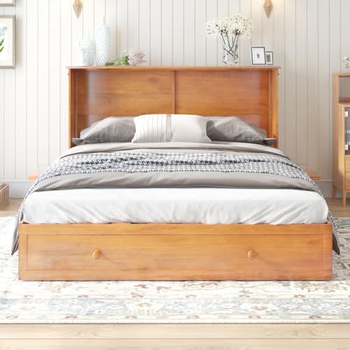 Queen Size Murphy Bed with Charging Station, Folding Foam Mattress (Cherry) K268099