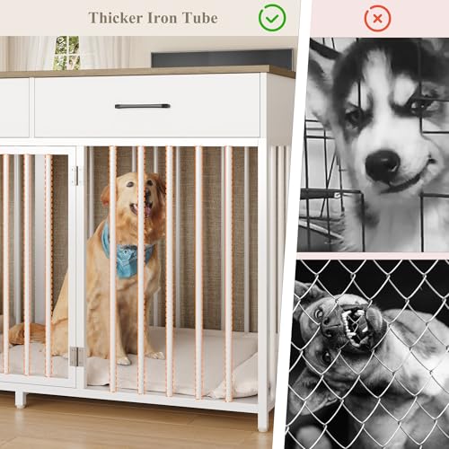 White 71" Wide Double Dog Crate with 3 Drawers C6134