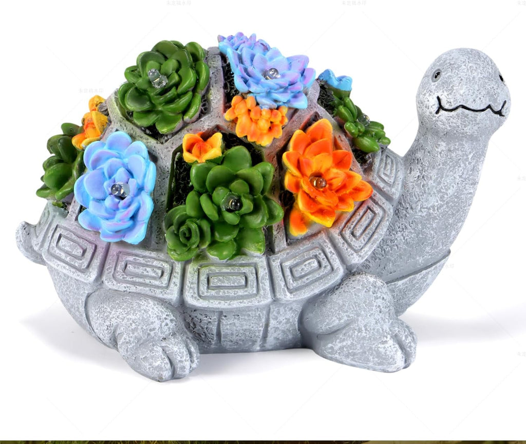Turtle Statue with Succulent and 7 LED Colour Lights V4585