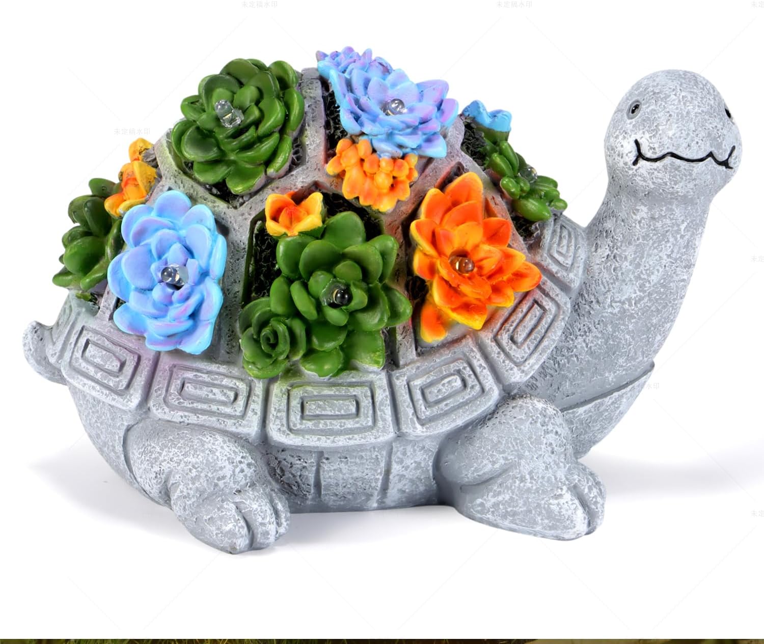 Turtle Statue with Succulent and 7 LED Colour Lights V4585