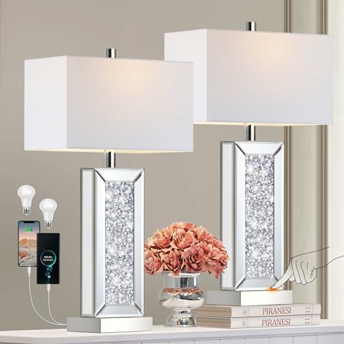 White Fabric Shade Table Lamp Set of 2 N758