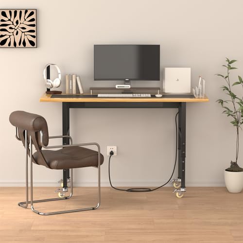 60" Adjustable Height Work Table with Power Outlet, Drawer and Wheels, Hardwood Work Bench H3856