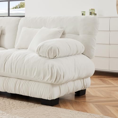 White Oversized Chenille Modular Sectional Sofa with 2 Ottomans E767