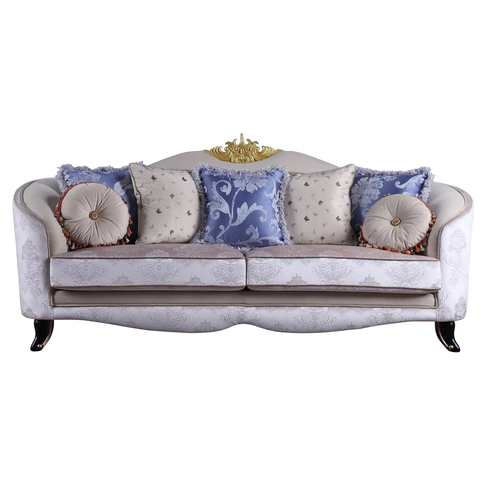 Cream Fabric Upholstered Sofa with 7 Pillows O82738