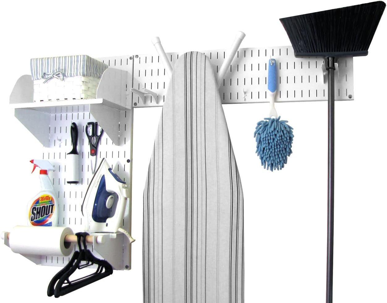 White Wall Panels and Blue Accessories Laundry Room Organizer G99775