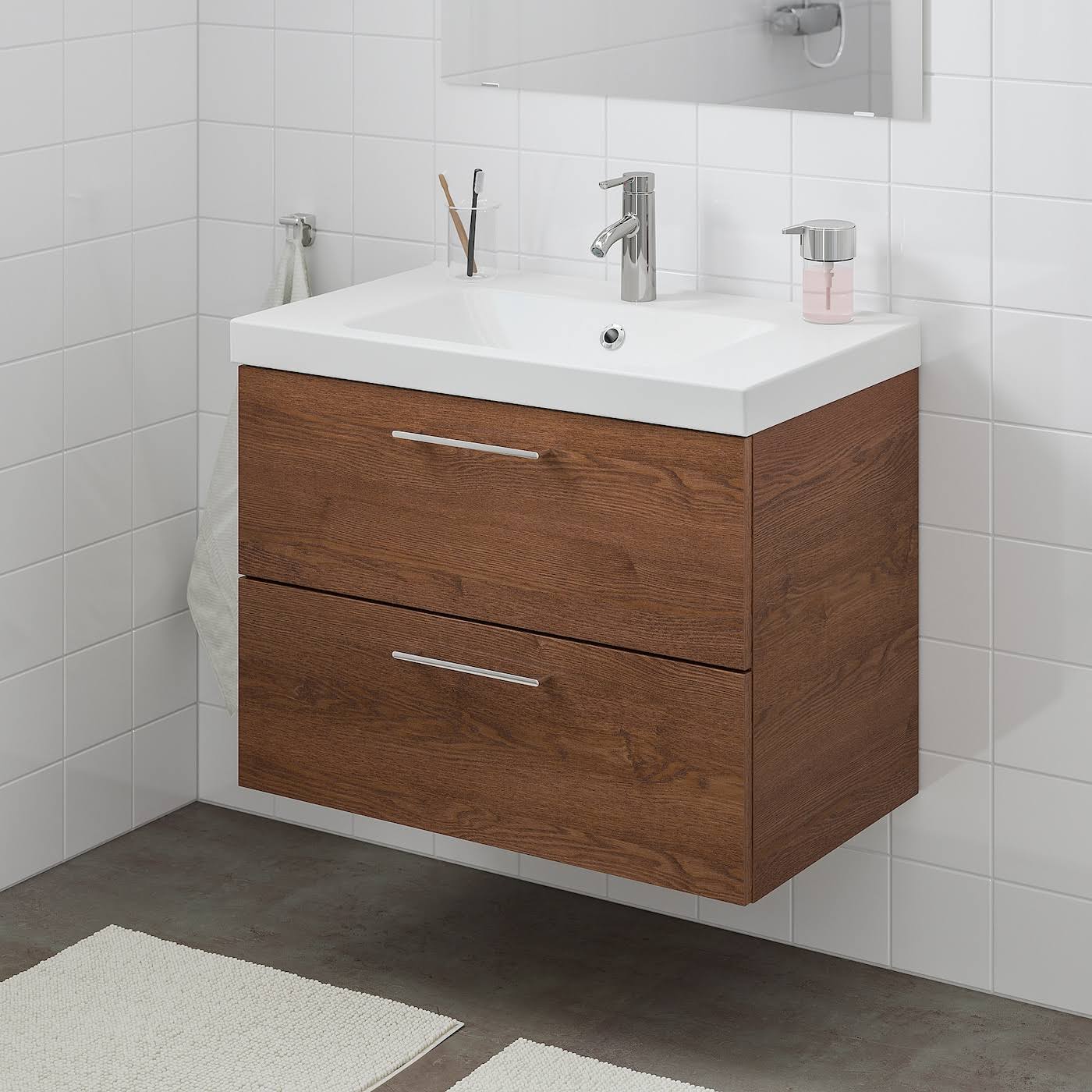 Brown Stained Ash Effect Sink Cabinet with 2 Drawers T345295