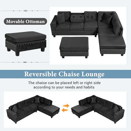 Modern L Shaped Polyester Sectional Sofa with Storage Ottoman Z623