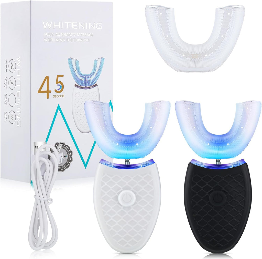 2 Pieces Ultrasonic U Shaped Automatic Toothbrushes with 3 Brush Heads P688244