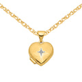 14 Karat Yellow Gold 12mm Heart Diamond Locket on 18-inch Cable Rope Chain B2197