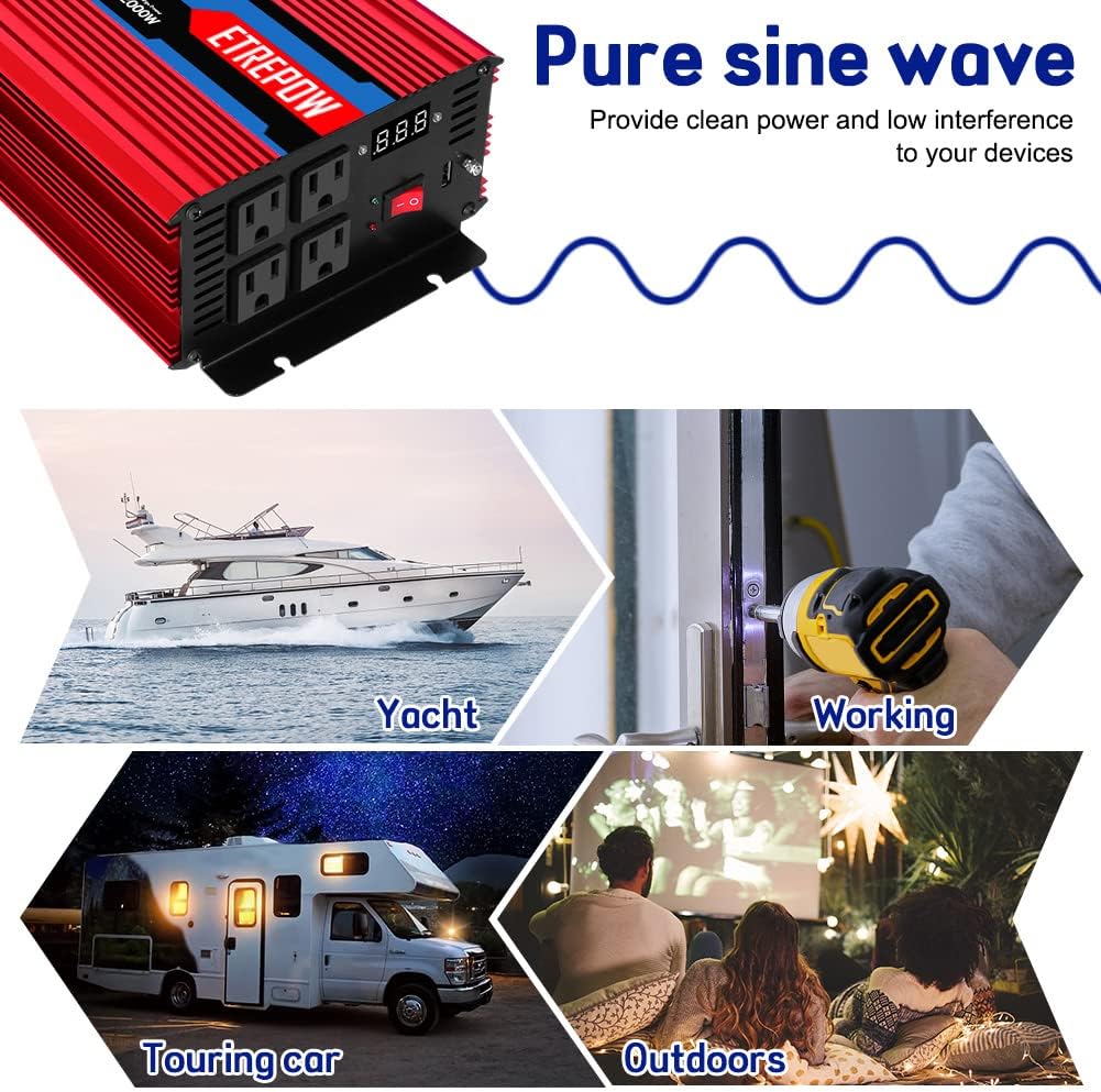 2000 Watt Pure Sine Wave Power Inverter 12V DC to 110V AC R682