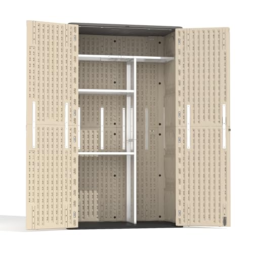 60 Cu.Ft Vertical Outdoor Storage Shed, Resin, Khaki V724