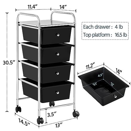 Black 4 Drawer Rolling Plastic Storage Cart M7215